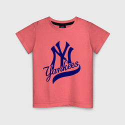 Футболка хлопковая детская NY - Yankees, цвет: коралловый