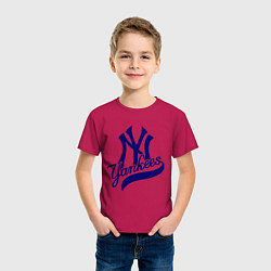 Футболка хлопковая детская NY - Yankees, цвет: маджента — фото 2