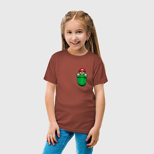 Детская футболка Марио в кармане / Кирпичный – фото 4