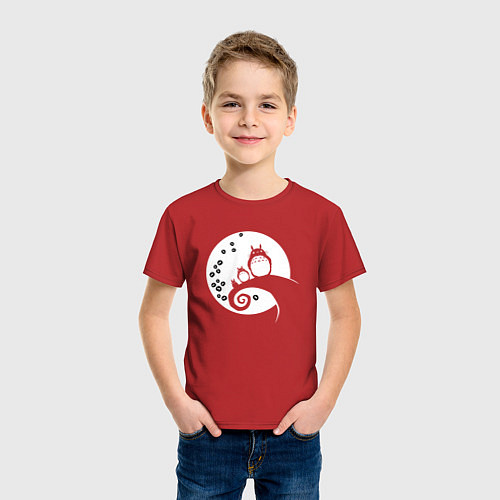 Детская футболка Тоторо на Луне / Красный – фото 3