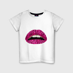Футболка хлопковая детская Pink leopard lips, цвет: белый