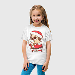Футболка хлопковая детская Мопс Санта, цвет: белый — фото 2