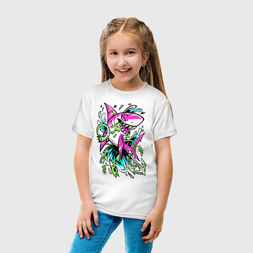 Детская футболка Neon Shark / Белый – фото 4