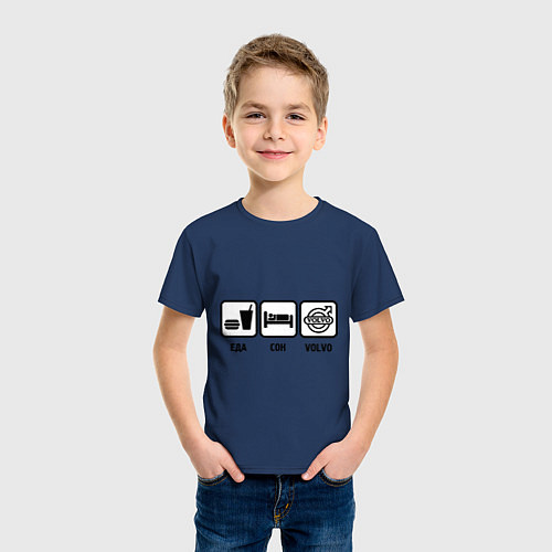 Детская футболка Еда, сон и Volvo / Тёмно-синий – фото 3
