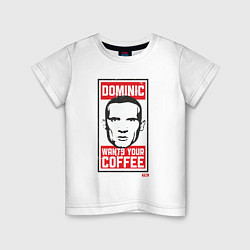 Футболка хлопковая детская Dominic wants your coffee, цвет: белый