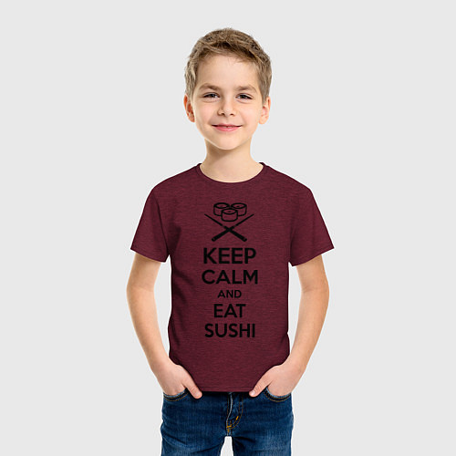 Детская футболка Keep Calm & Eat Sushi / Меланж-бордовый – фото 3