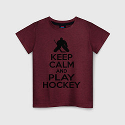 Футболка хлопковая детская Keep Calm & Play Hockey, цвет: меланж-бордовый