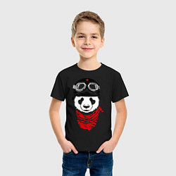 Футболка хлопковая детская Панда байкер, цвет: черный — фото 2
