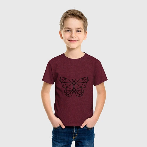 Детская футболка Полигональная бабочка / Меланж-бордовый – фото 3