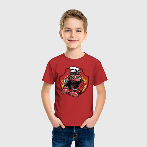 Детская футболка Свинья-повар / Красный – фото 3