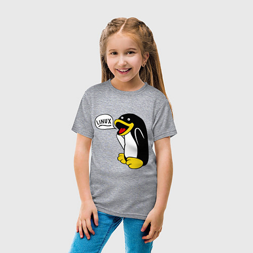 Детская футболка Пингвин: Linux / Меланж – фото 4
