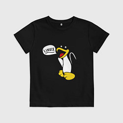 Футболка хлопковая детская Пингвин: Linux, цвет: черный