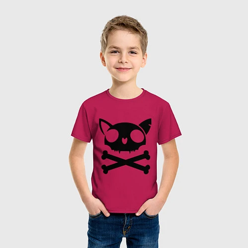 Детская футболка Кошачий пиратскй флаг / Маджента – фото 3