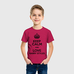 Футболка хлопковая детская Keep Calm & Love Harry Styles, цвет: маджента — фото 2