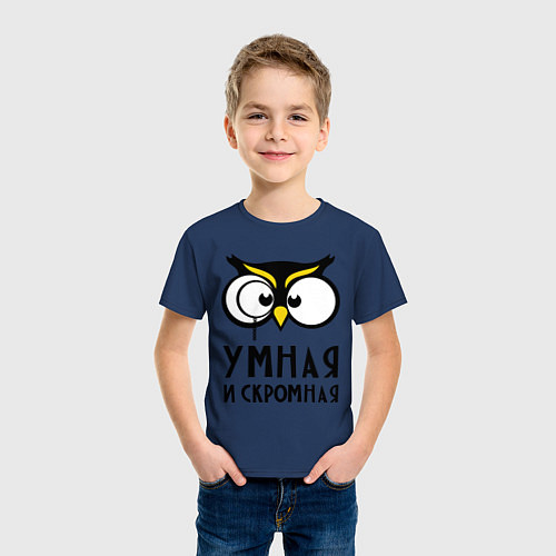 Детская футболка Сова умная / Тёмно-синий – фото 3
