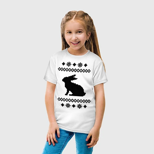 Детская футболка Узор с зайцем / Белый – фото 4