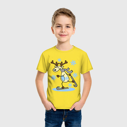 Детская футболка Олень на лыжах / Желтый – фото 3