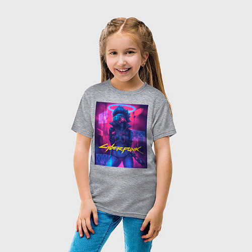 Детская футболка Cyberpunk 2077: Neon Warrior / Меланж – фото 4