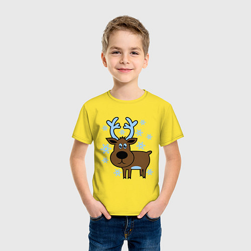 Детская футболка Олень и снежинки / Желтый – фото 3