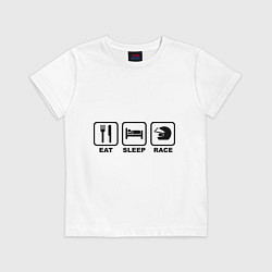 Футболка хлопковая детская Eat Sleep Race (Ешь, Спи, Гоняй), цвет: белый