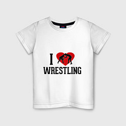 Футболка хлопковая детская I love wrestling, цвет: белый