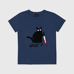 Футболка хлопковая детская What cat, цвет: тёмно-синий