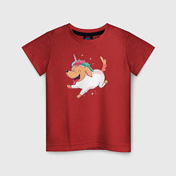Футболка хлопковая детская Собачка в костюме Единорога, цвет: красный
