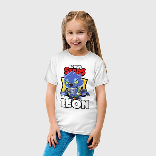 Детская футболка BRAWL STARS ОБОРОТЕНЬ LEON / Белый – фото 4