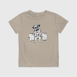 Детская футболка Мопс пауэрлифтер