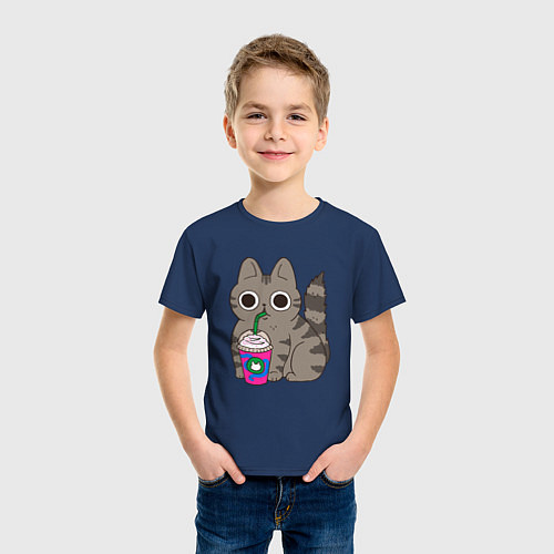 Детская футболка Котик / Тёмно-синий – фото 3