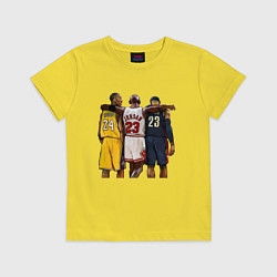Футболка хлопковая детская Bryant, Jordan, James, цвет: желтый