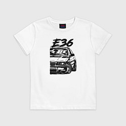 Футболка хлопковая детская BMW E36, цвет: белый