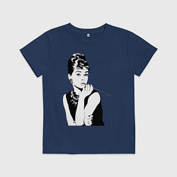Футболка хлопковая детская Одри Хепбернхлопок, цвет: тёмно-синий