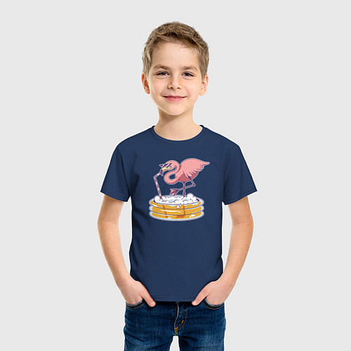 Детская футболка Фламинго / Тёмно-синий – фото 3