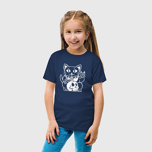 Детская футболка Кот рокер / Тёмно-синий – фото 4