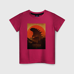 Футболка хлопковая детская Godzilla and red sun, цвет: маджента