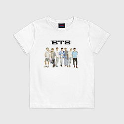 Футболка хлопковая детская BTS группа, цвет: белый
