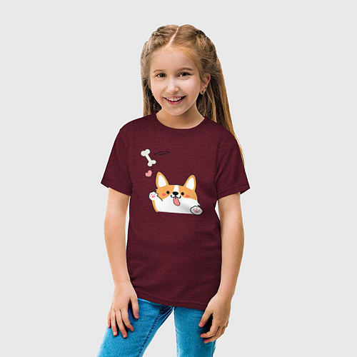 Детская футболка Корги лапочка / Меланж-бордовый – фото 4