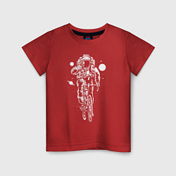 Футболка хлопковая детская Космонавт на велосипеде, цвет: красный