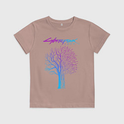 Футболка хлопковая детская ДЕРЕВО CYBERPUNK 2077, цвет: пыльно-розовый