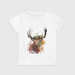 Футболка хлопковая детская Красочный олень, цвет: белый