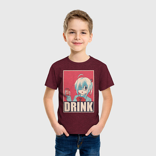 Детская футболка DRINK / Меланж-бордовый – фото 3