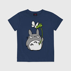 Футболка хлопковая детская Totoro и бабочка, цвет: тёмно-синий