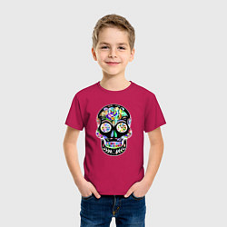 Футболка хлопковая детская Flowers - Art skull, цвет: маджента — фото 2