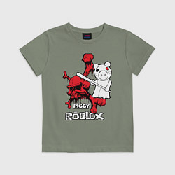 Футболка хлопковая детская Свинка Пигги из Roblox, цвет: авокадо