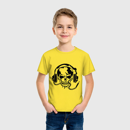 Детская футболка Череп с наушниками / Желтый – фото 3