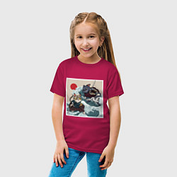 Футболка хлопковая детская Битва японских котов Z, цвет: маджента — фото 2