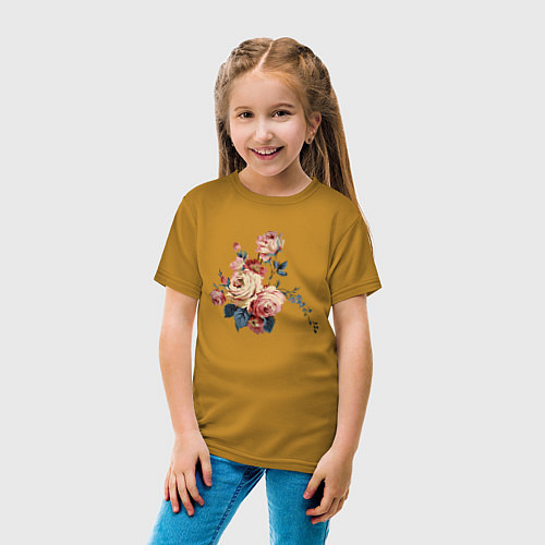Детская футболка Цветы, арт / Горчичный – фото 4