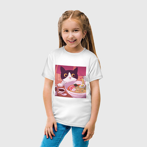 Детская футболка Кот и лапша / Белый – фото 4