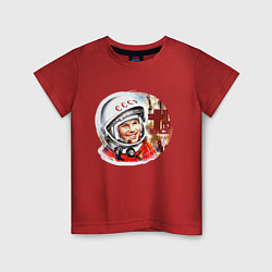 Футболка хлопковая детская Юрий Гагарин 1 цвета красный — фото 1